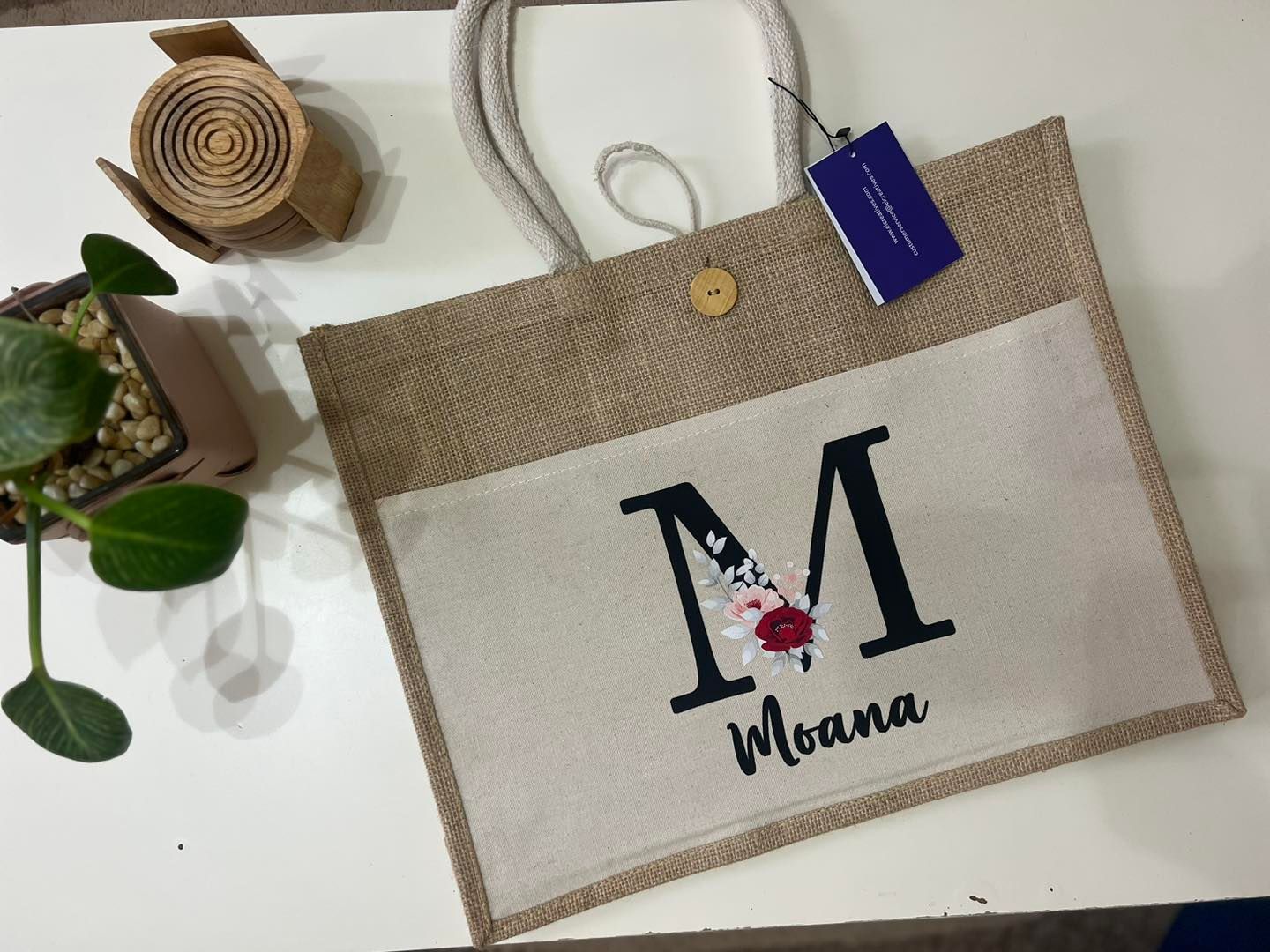 Initial Plus Name Jute Bag