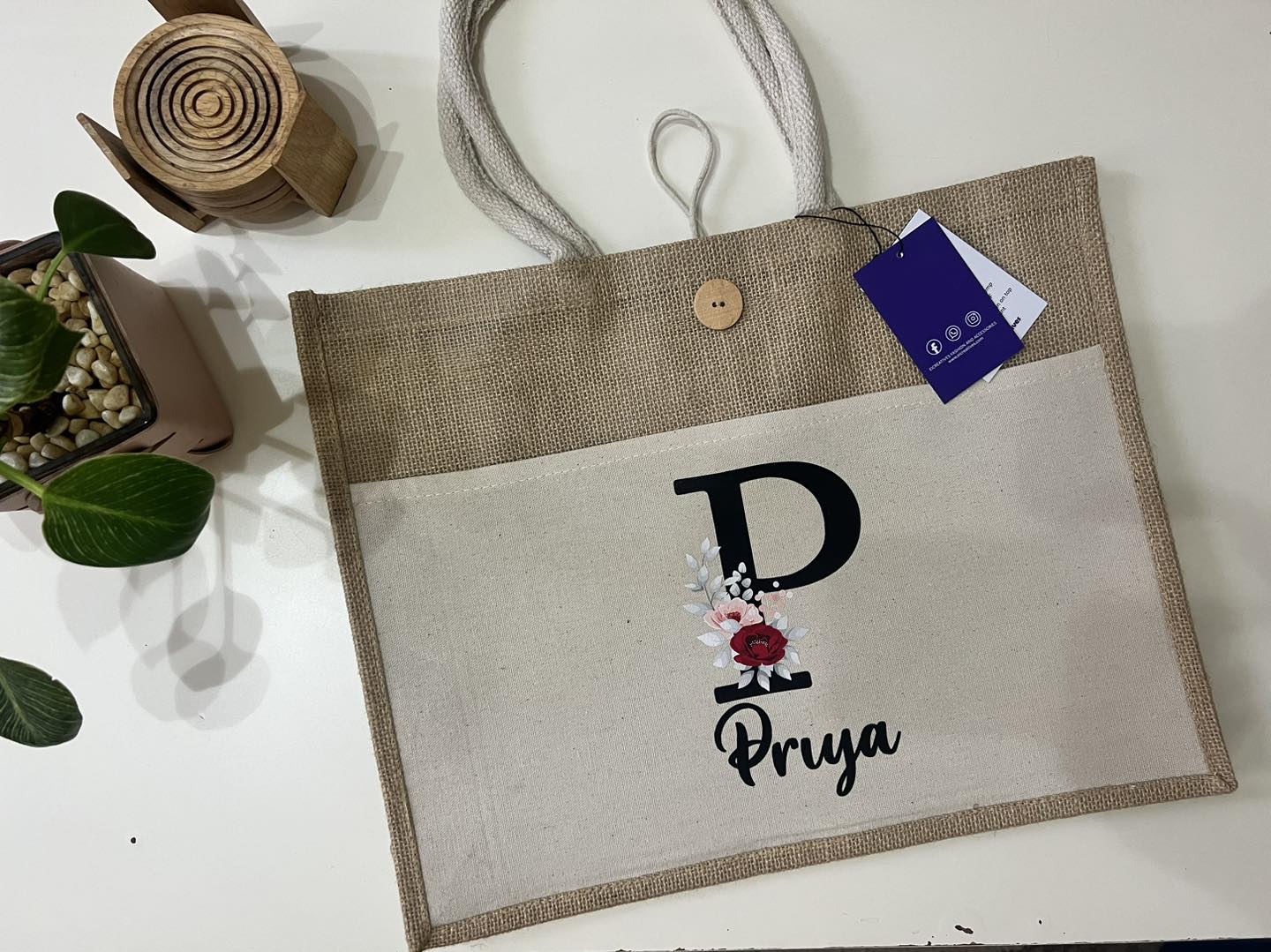 Initial Plus Name Jute Bag